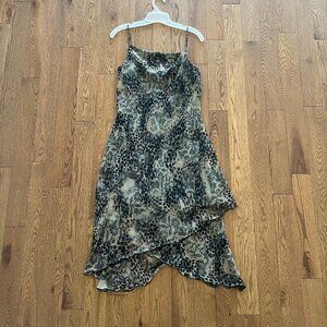 Y2K Vintage New York & Company Brown Black Spaghetti Strap Slip Dress Cowl Neck